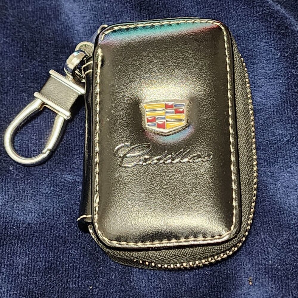 Cowhide Leather Car Key Case Keychain Remote Key Fob Cover for Cadillac